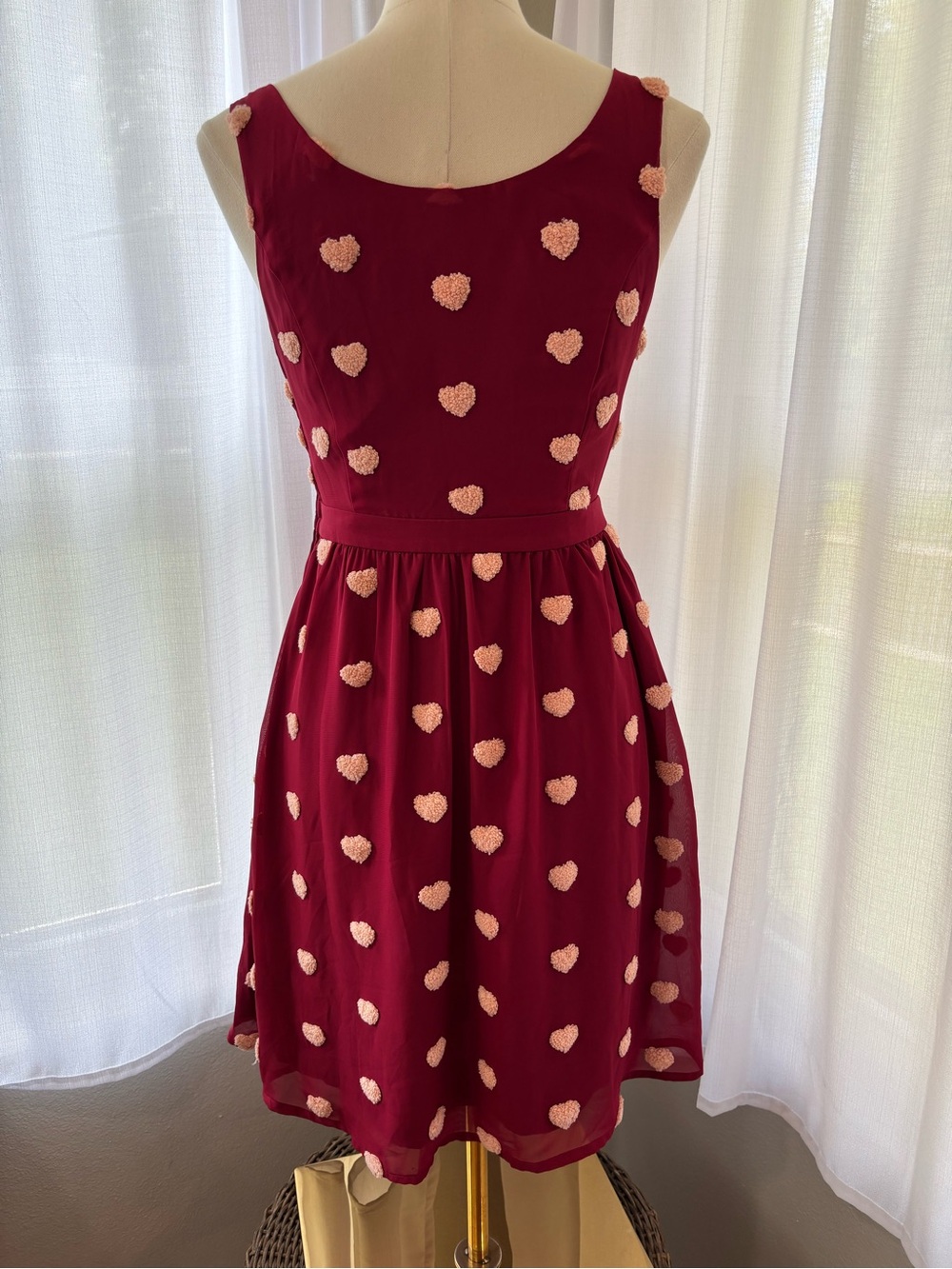 ModCloth Wine Red Dress with Pink Heart Details - Picture 5 of 9